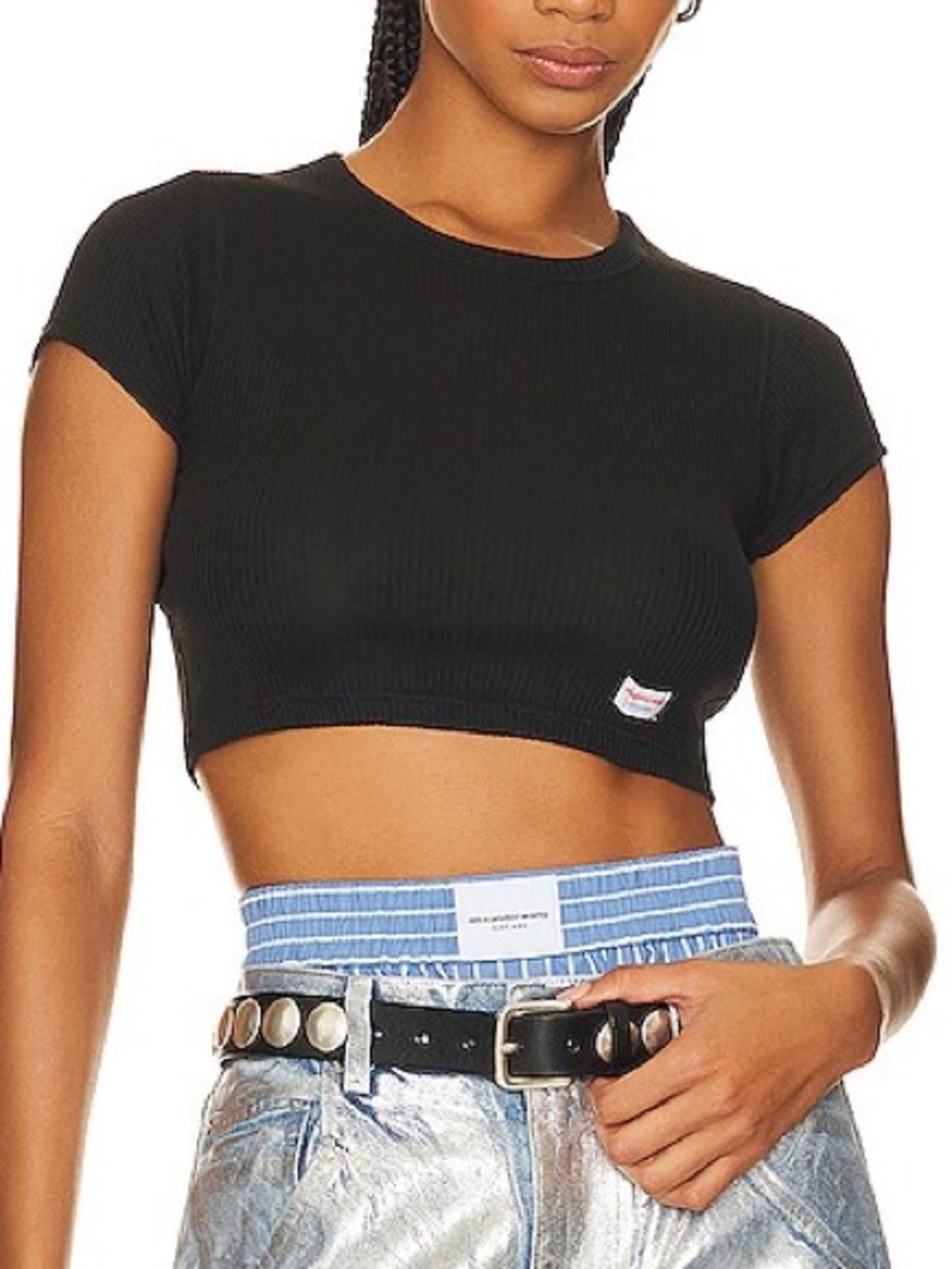 Alexander Wang Cropped Ribbed Short Sleeve Crewneck Tee, Size XS